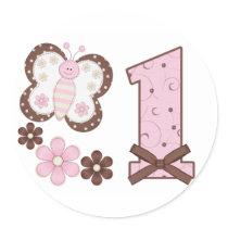Pink Butterfly First Birthday stickers