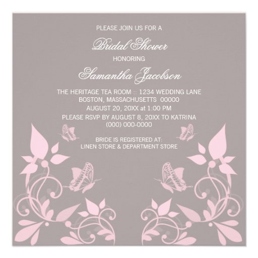 Pink Butterfly Floral Bridal Shower Invite