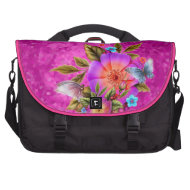Pink Butterfly Floral Flowers Laptop Bag