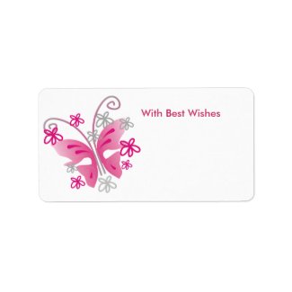 Pink Butterfly Gift Tags - Best wishes label