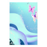 Pink butterfly in waves of blue Stationary Custom Stationery