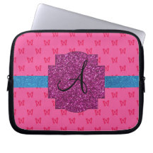 Pink butterfly monogram computer sleeve
