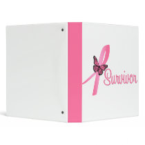 Pink Butterfly Ribbon - Breast Cancer Survivor 3 Ring Binders