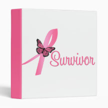 Pink Butterfly Ribbon - Breast Cancer Survivor 3 Ring Binders