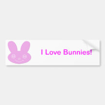 Pink Button Eyed Cute Happy Bunny Bumper Sticker