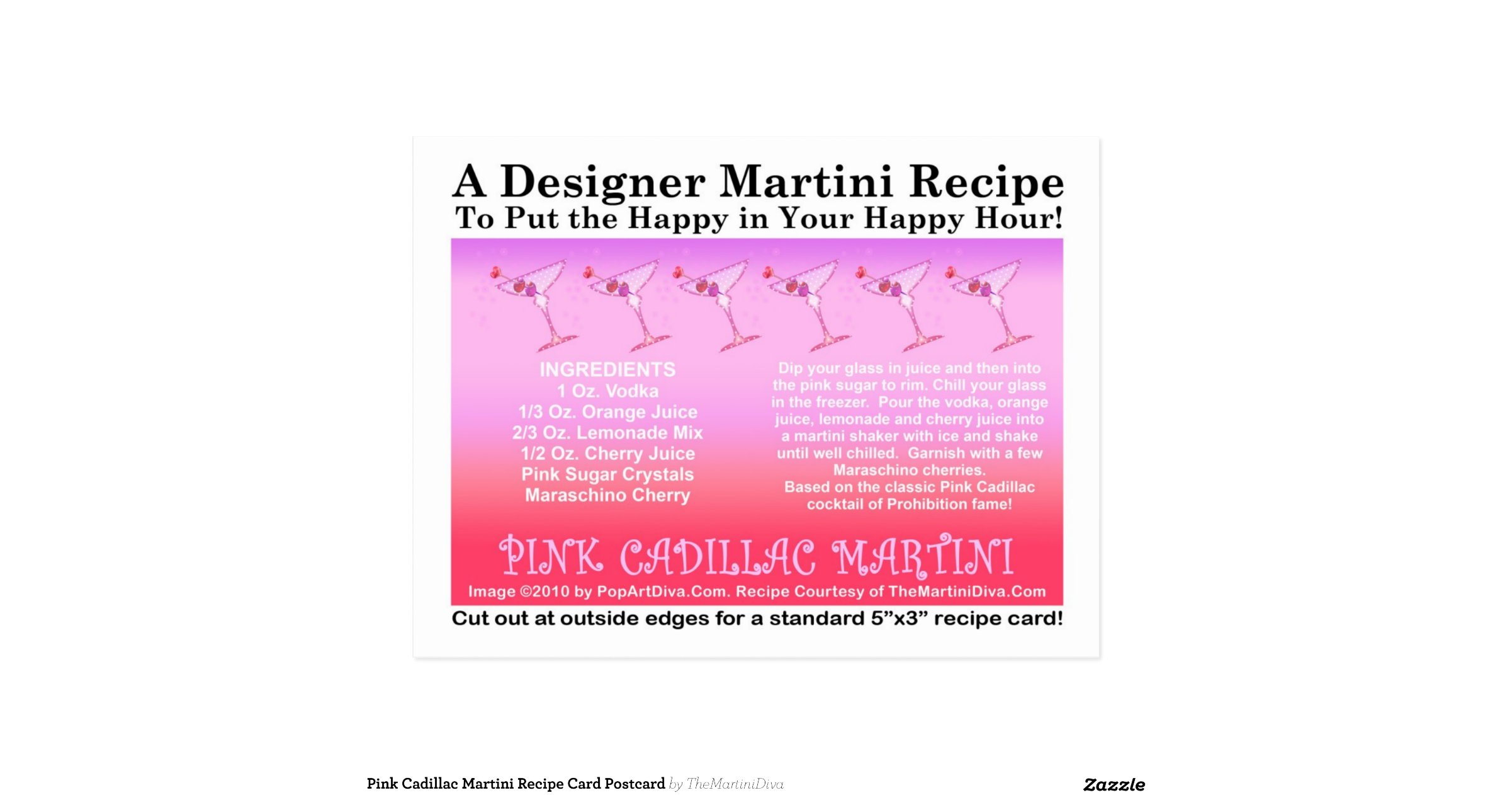 pink_cadillac_martini_recipe_card_postcard