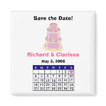 Pink Cake & Calendar Save the Date Magnet