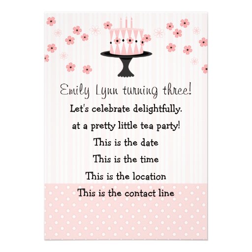 Pink Cake with 3 Candles Personalized Invitation