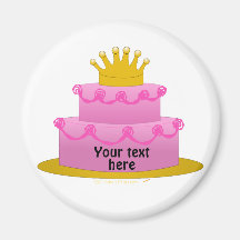 Pink Cake With Crown Birthday Fridge Magnets