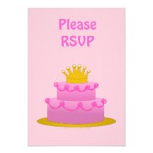 Pink Cake With Crown Birthday Reply RSVP Invites