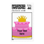 Pink Cake With Crown Birthday Stamps