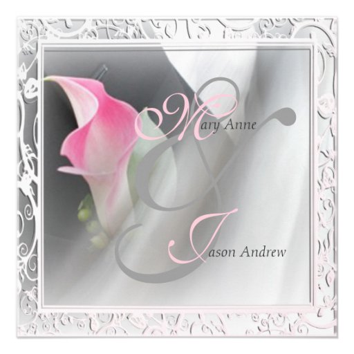 Pink Calla Lily Flourish Frame Wedding Invitation