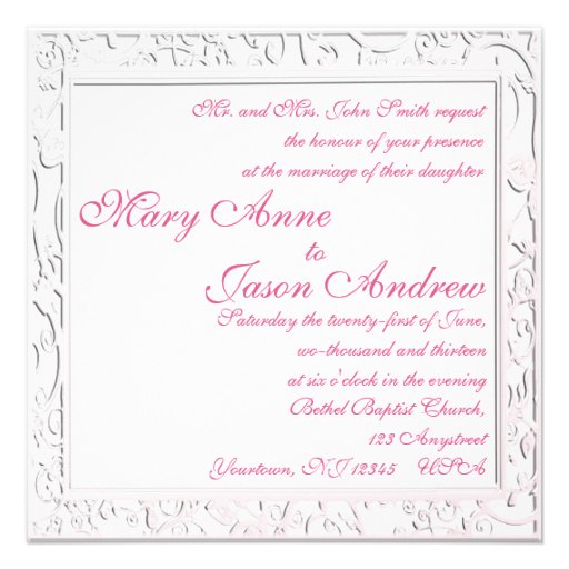 Pink Calla Lily Flourish Frame Wedding Invitation