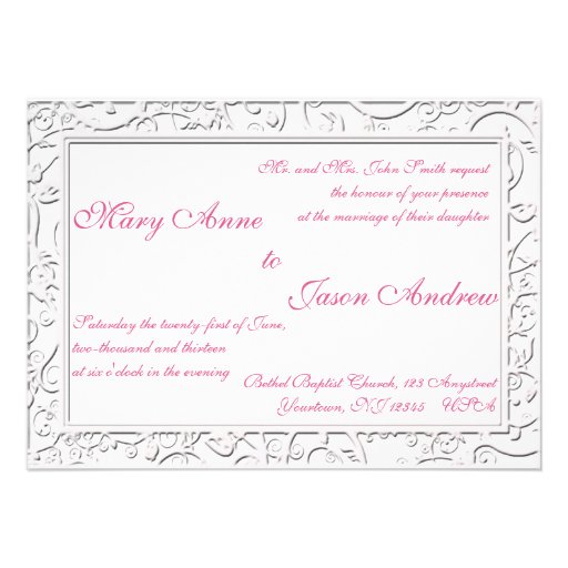 Pink Calla Lily Flourish Frame Wedding Invitation