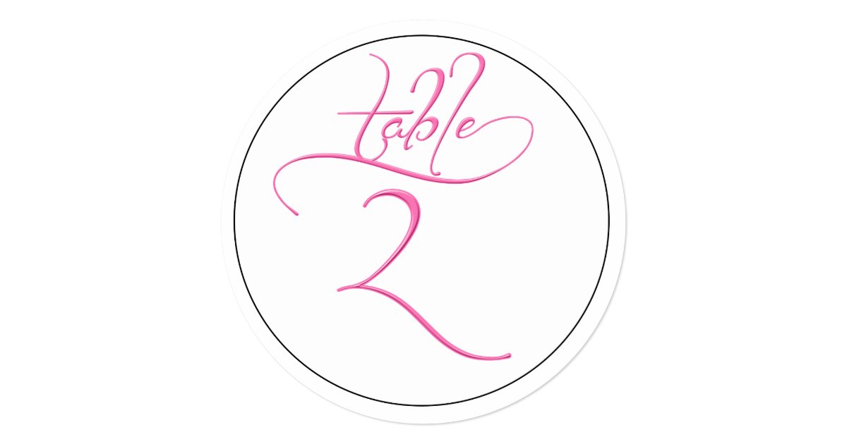 Pink Calligraphy Script Round Table Number 2 Card Zazzle
