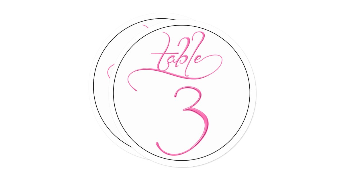 Pink Calligraphy Script Round Table Number 3 Card Zazzle