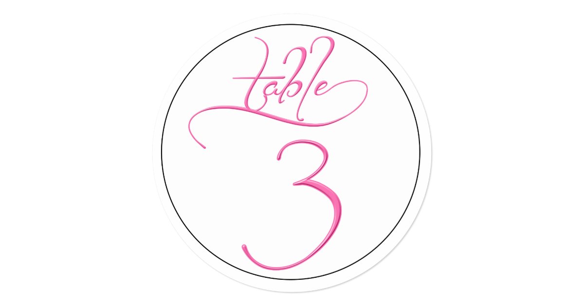 Pink Calligraphy Script Round Table Number 3 Card Zazzle