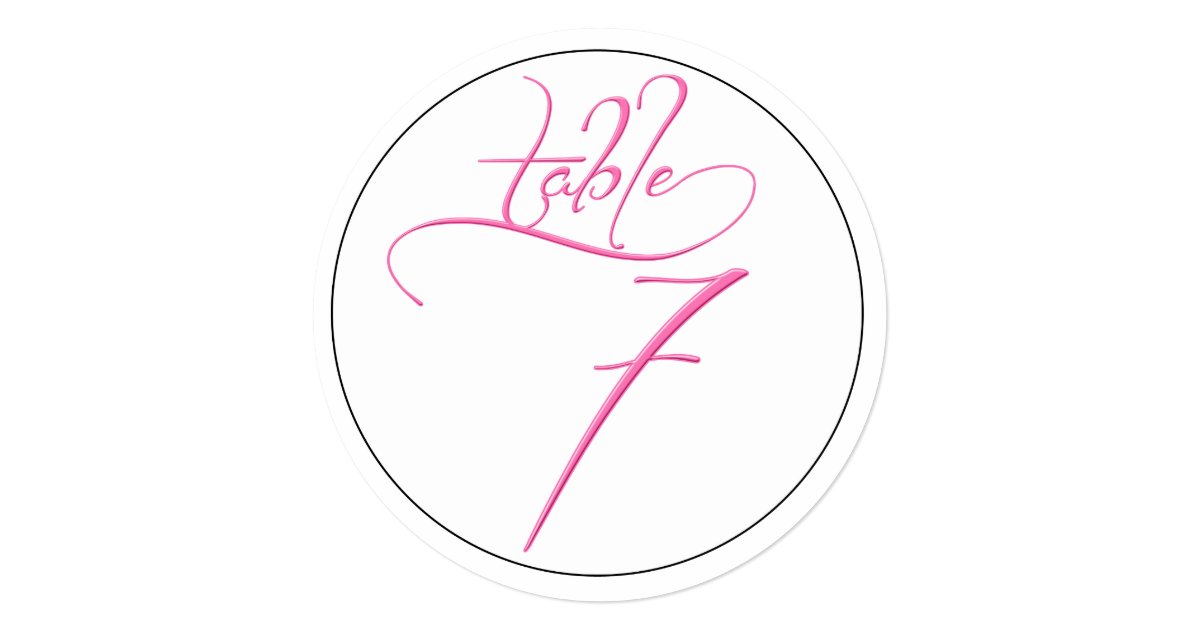 Pink Calligraphy Script Round Table Number 7 Card Zazzle