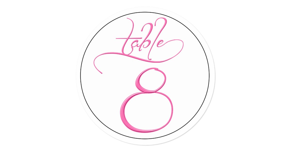 Pink Calligraphy Script Round Table Number 8 Card Zazzle