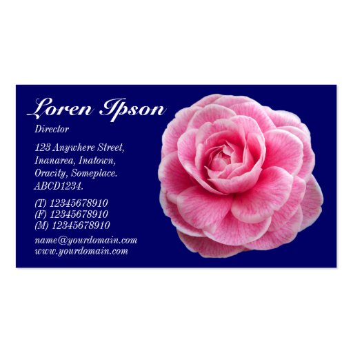 Pink Camelia - Navy Blue 000066 Business Card Templates (back side)