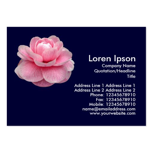 Pink Camelia - Navy Blue Business Cards (front side)