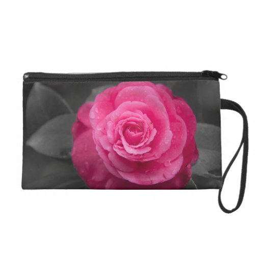 Pink Camellia Flower Bagettes Bag Wristlet Purses
