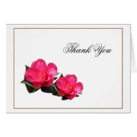 pink camellia flowers, thank you note card.