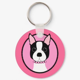 Pink Cameo Boston Terrier keychain