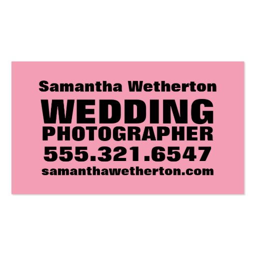 Pink Camera Wedding Photography Business Card (back side)