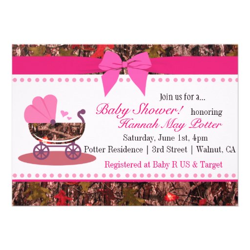 Pink Camo Baby Shower Party Invitation