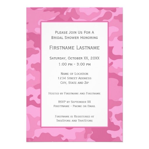 Pink Camo Bridal Shower or Engagement Party Custom Invite