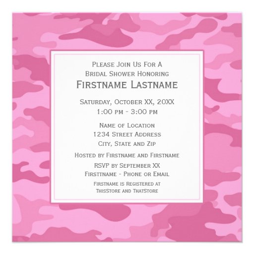 Pink Camo Bridal Shower or Engagement Party Personalized Invitation