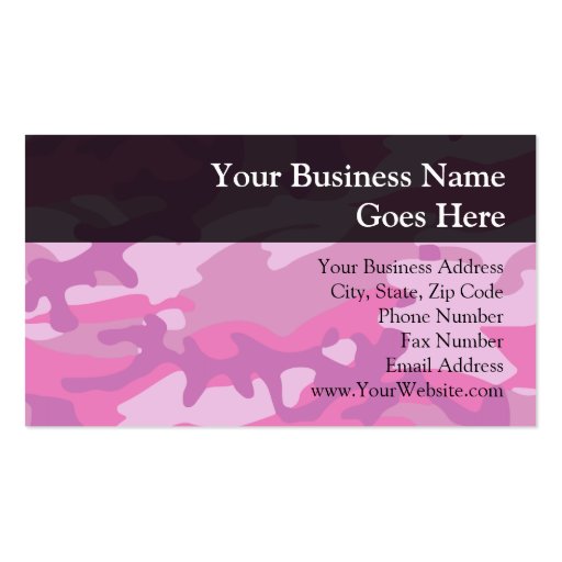 Pink Camo Camoflauge Business Card Template (front side)