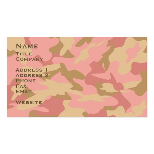 Pink Camo Contact Card / Profile Card Business Cards (front side)