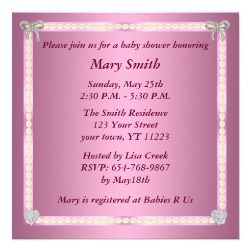 Pink Camo Diamond Bow Baby Shower Invitation