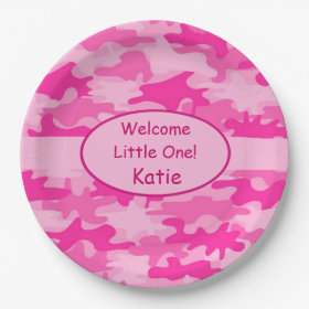Pink Camo Name Personalized New Baby Girl 9 Inch Paper Plate