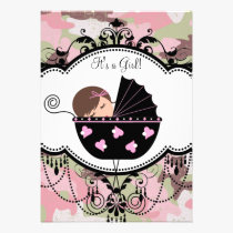Pink Camouflage Baby Girl Shower Invitations invitations