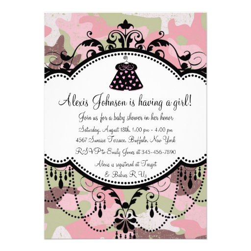 Pink Camouflage Baby Girl Shower Invitations