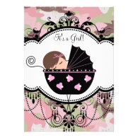 Pink Camouflage Baby Girl Shower Invitations 