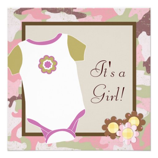Pink Camouflage Baby Girl Shower Invitations