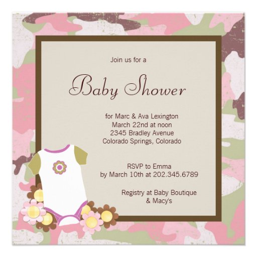 Pink Camouflage Baby Girl Shower Invitations