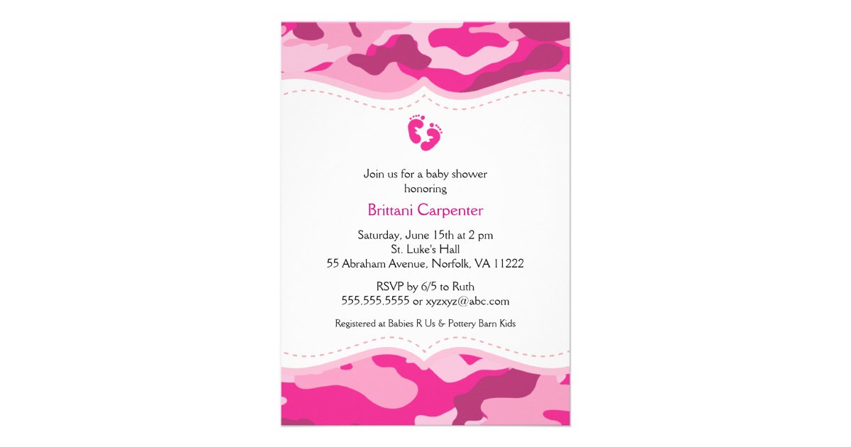 Pink Camouflage Girl Baby Shower Invitation