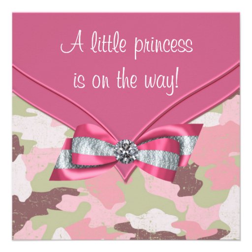 Pink Camouflage Princess Baby Shower Personalized Announcements