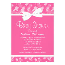 Pink Camouflage Printed Bow Baby Shower Custom Announcement