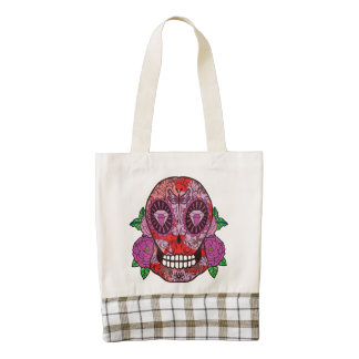 Pink Camouflage Sugar Skull Diamond Eyes Roses Zazzle HEART Tote Bag