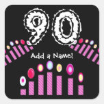 Pink Candles 90th Birthday Add a Name! Square Stickers