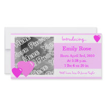 Pink Candy Hearts Birth Announcement photo cards
