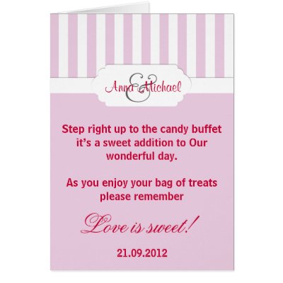 Pink candy stripe Candy Buffet Poem Card