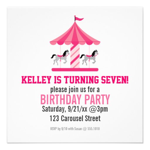 Pink Carousel Birthday Party Invitation