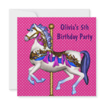 Pink Carousel Pony Girls 5th Birthday Party Custom Invitation